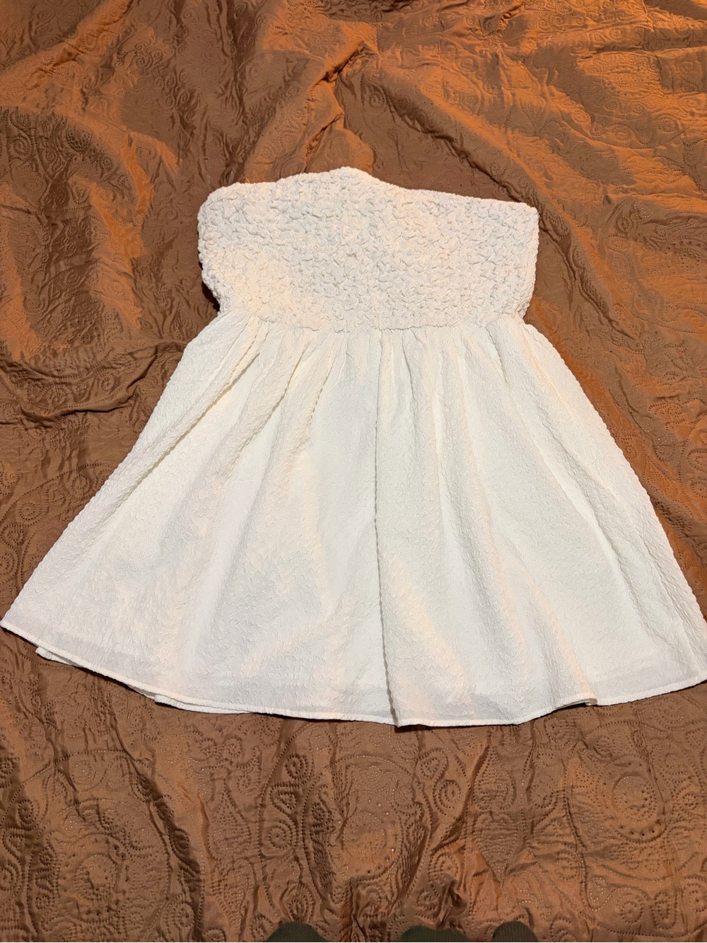 American Eagle Outfitters White Strapless Textured Summer Dress